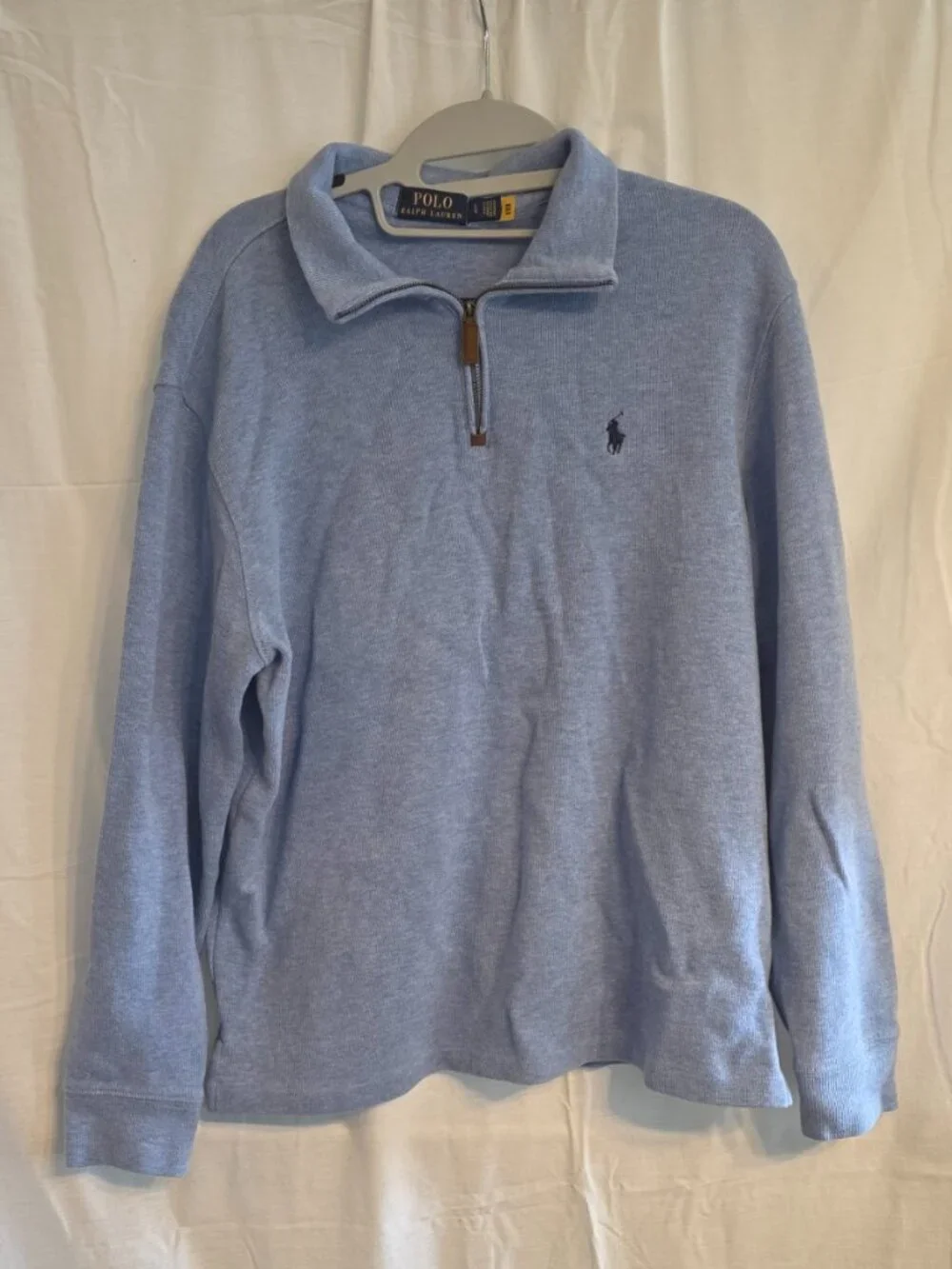 Polo by Ralph Lauren Light Blue Quarter Zip Estate Rib Sweater Mens Large Preppy